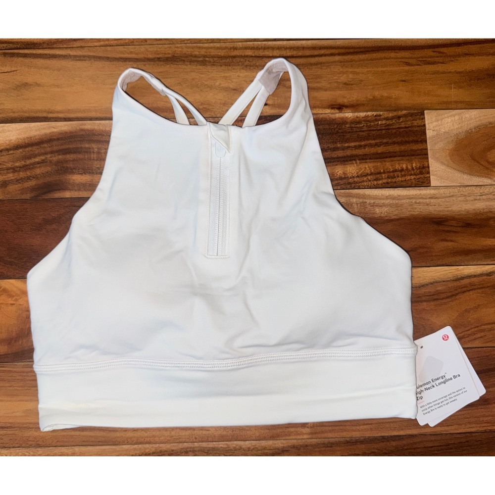 Lululemon Energy High-Neck Longline Bra Zip White Luxtreme Strappy Size 6 NWT